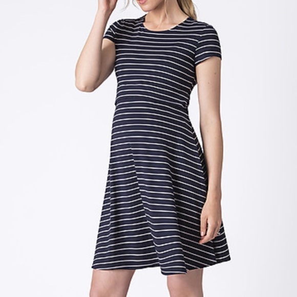 Seraphine Navy White Striped Fit & Flare Maternity Nursing Dress Rowan Size 12 - Picture 14 of 14